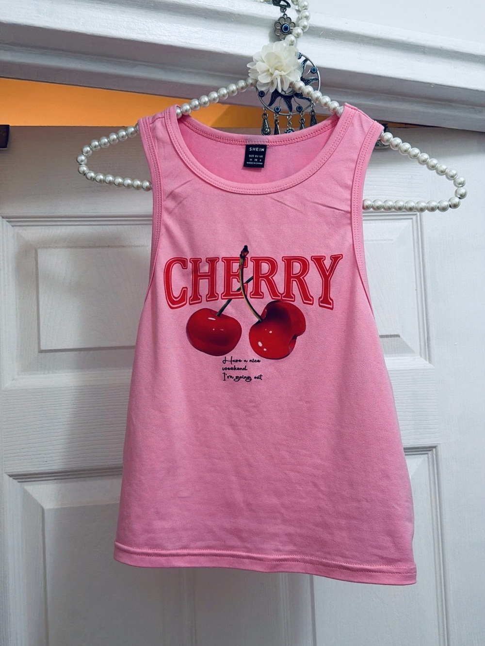 SHEIN size medium Pink Cherry Graphic Tank Top cherries